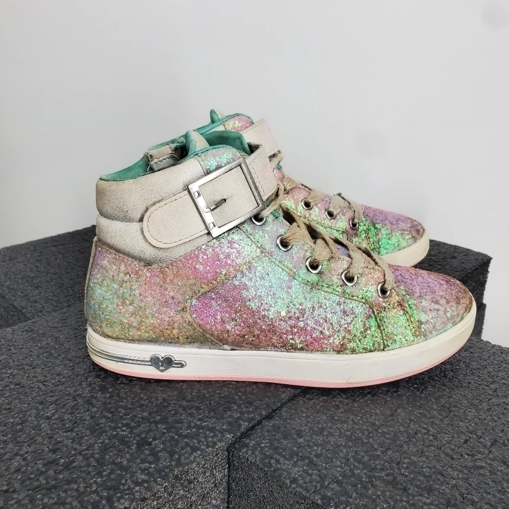 Skechers Girls Multi Colored Sparkle High Top Sneakers Size 3 Youth Shoes